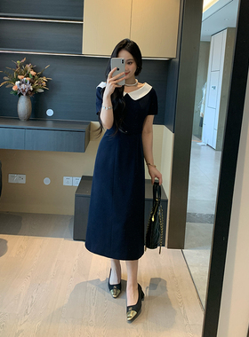 XINYI【韩系ins风】夏季撞色一字肩连衣裙收腰显瘦气质X625Q05977