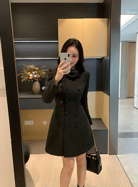 XINYI【奥斯汀千金】秋冬双排扣重磅加厚毛呢大衣女显瘦气质外套