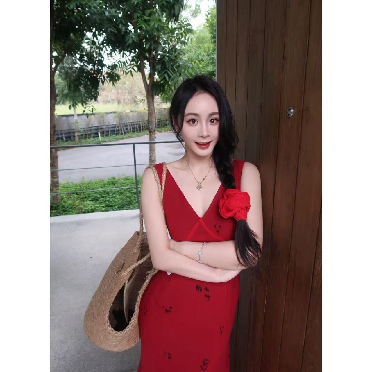 XINYI【绝美rose】夏季雪纺印花连衣裙显瘦X624Q04665/X624Q04855