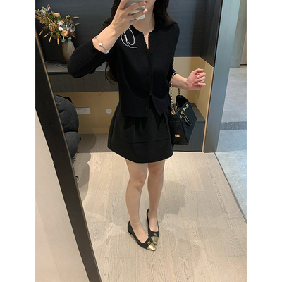 XINYI【艺术街区】秋冬刺绣针织开衫+花苞毛呢半身裙显瘦套装女