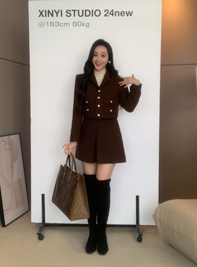 XINYI【琥珀方糖】秋冬绗棉毛呢外套+短半裙显瘦两件套X624A20615