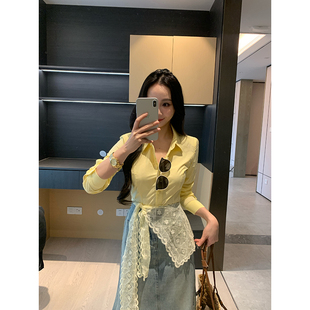 XINYI 春季 全棉衬衫 女显瘦百搭气质衬衣X625C01771 济州岛日记
