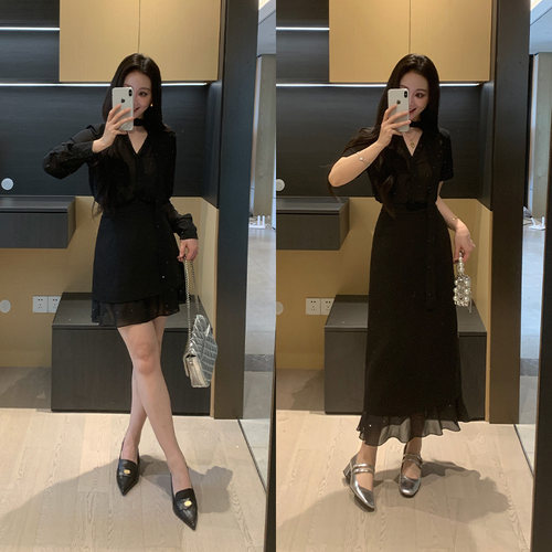 XINYI【摩登引力】春夏雪纺亮闪衬衫+西装半身裙显瘦气质套装女