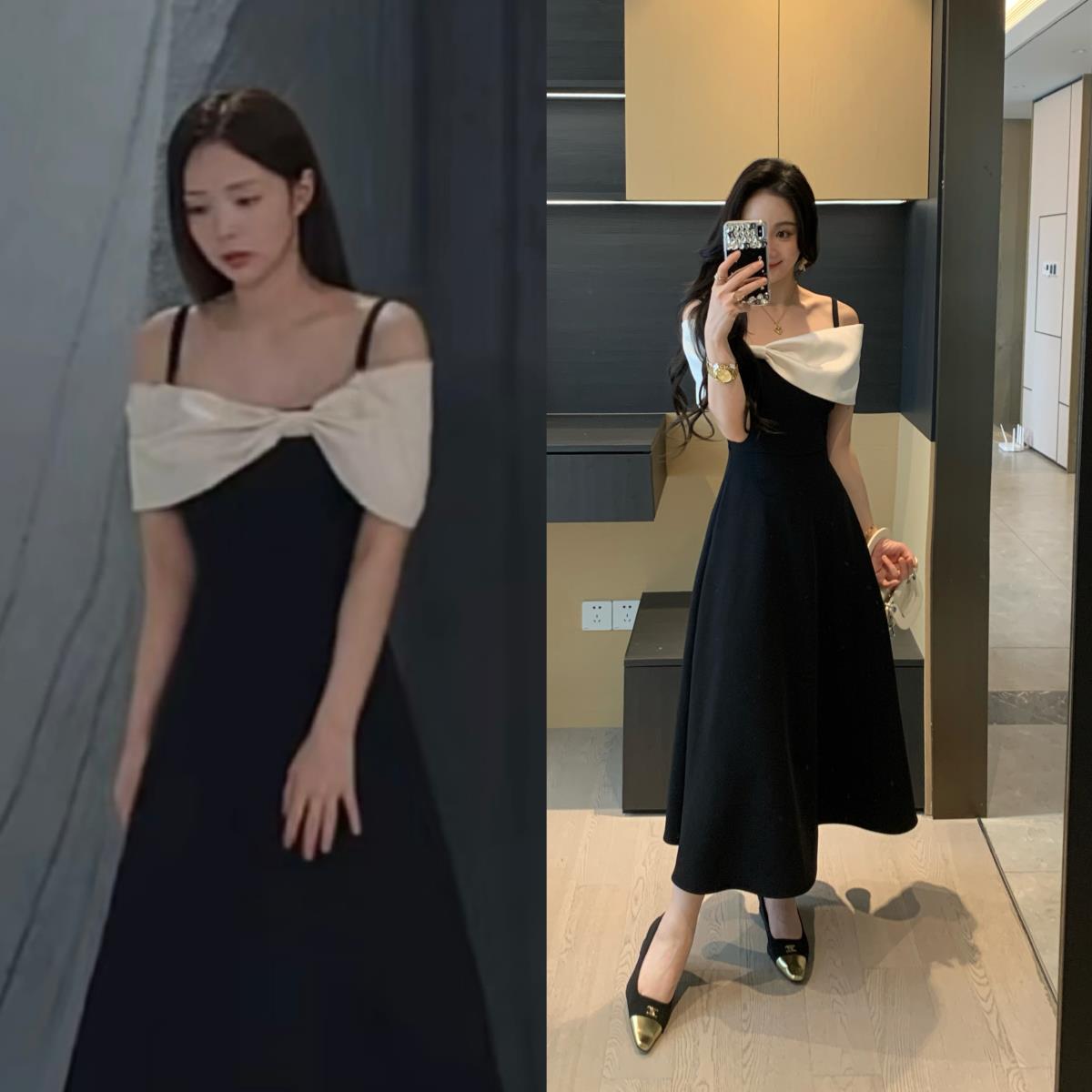 XINYI【现在拨打的电话】夏季韩系撞色连衣裙收腰显瘦X625Q08506