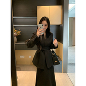 XINYI 女 半身裙显瘦气质套装 伦敦画报 秋冬斜纹肌理毛呢外套