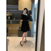 冬季 XINYI 夜宴千金 撞色针织假两件连衣裙收腰显瘦气质百褶裙