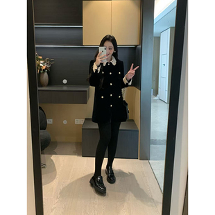 XINYI【MIU系穿搭】秋冬蕾丝钩花丝绒羽绒服女中长款收腰显瘦外套