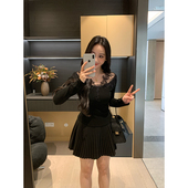 XINYI 蕾丝边针织上衣女显瘦内搭打底氛围感小衫 氛围剪影 冬季