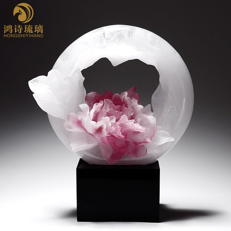 牡丹花琉璃艺术品装饰品轻奢乔迁