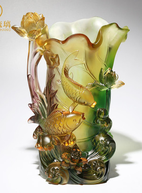 琉璃花瓶摆件水晶插花工艺品家居客厅装饰鱼玻璃轻奢乔迁新居礼品