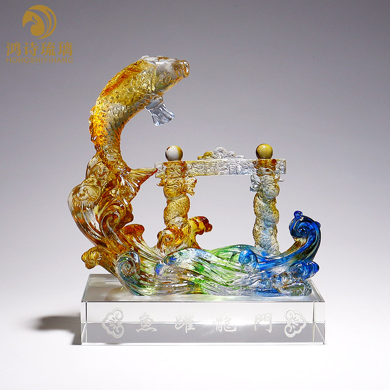 锦鲤鱼鱼跃龙门琉璃摆件开业水晶