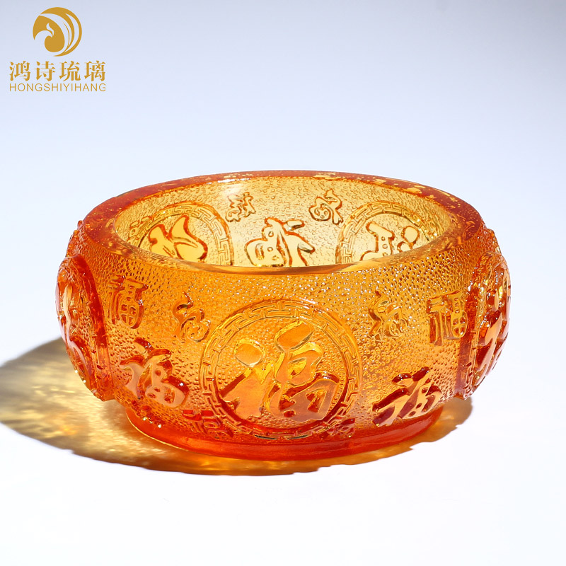 琉璃摆件聚宝盆玄关钥匙收纳存钱