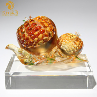 结子石榴琉璃摆件多子多福客厅家居装饰品水晶工艺礼品摆饰新婚结