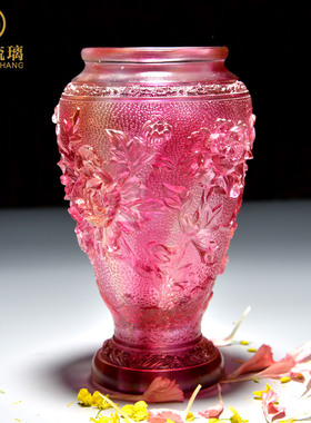 古法琉璃花瓶摆件客厅插花高档奢华客厅卧室装饰品水晶家居工艺品