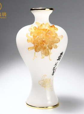 中式琉璃菊花花瓶客厅玄关摆件