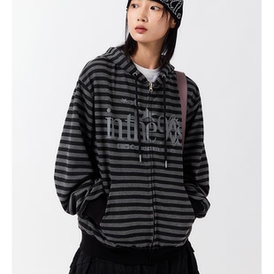 休闲复古条纹连帽卫衣开衫 直邮 Musinsa 官网女装 外套 韩国代购
