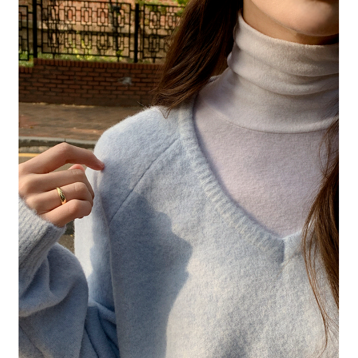 直邮 韩国代购官网女装Attrang 纯色修身高领打底衫长袖T恤上衣