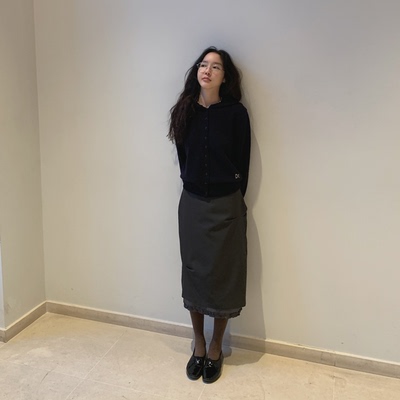 韩国代购褶边直筒半身裙中长裙