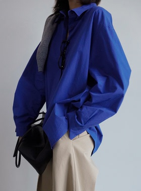 直邮 韩国代购官网女装Feminique 时尚宽松廓形纯棉长袖衬衫