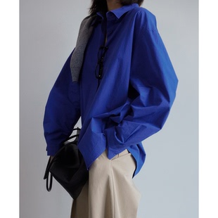 直邮 韩国代购官网女装Feminique 时尚宽松廓形纯棉长袖衬衫