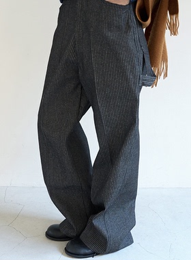 直邮 韩国代购官网女装Feminique2025秋冬宽松直筒复古条纹牛仔裤