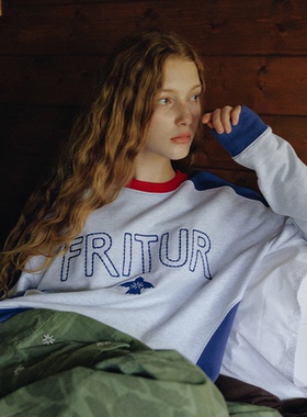 直邮 韩国代购Eqlstore FRITUR 美式橄榄球衫拼色字母套头卫衣女