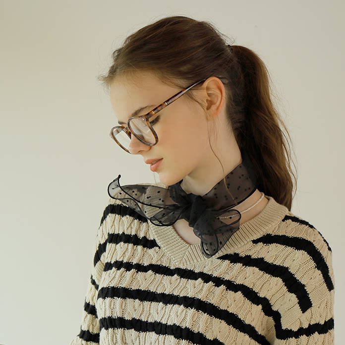 直邮 韩国代购官网正品AMONG 优雅圆点欧根纱围巾 长条小丝巾