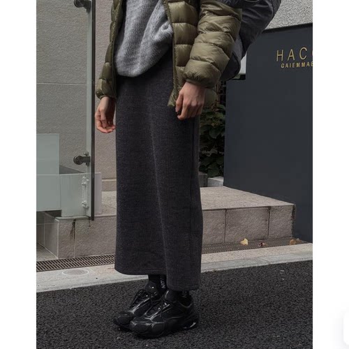代购加厚加绒修身直筒半身长裙