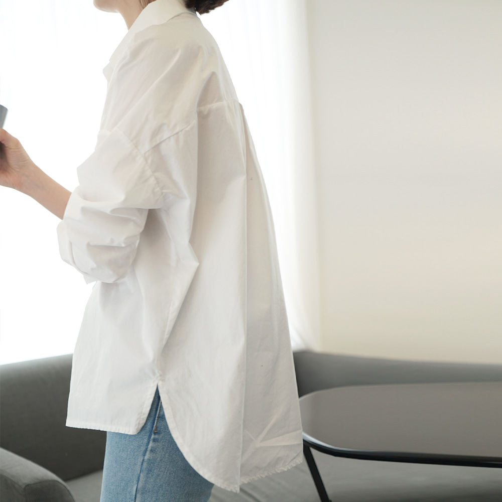 直邮 韩国代购官网女装 2025春季新品 休闲宽松落肩纯棉白衬衫