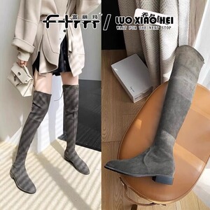 绑带绒面秋冬新款加绒丝袜高筒骑士靴女弹力过膝长筒靴袜子长靴女