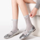 灰色蝴蝶结袜子女jk春秋纯色中筒丝带堆堆袜miu系芭蕾风奶白棉袜