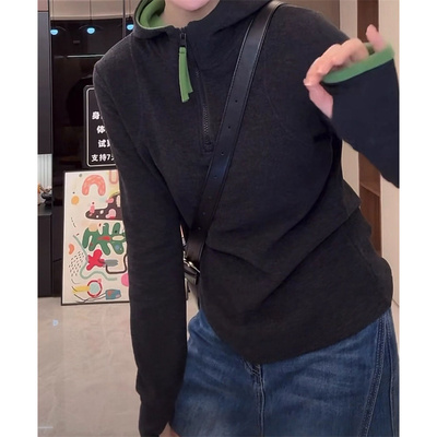 设计感双面德绒半拉链连帽卫衣