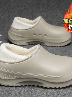 增高厚底包头棉拖鞋情侣冬季新款外穿厨师鞋防滑防水加绒包跟棉鞋