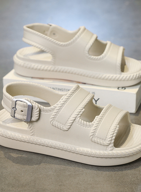 DENSUNCOO厚底运动凉鞋女夏外穿休闲配裙子百搭魔术贴勃肯沙滩鞋