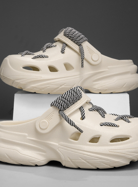 夏季洞洞鞋男潮流防滑轻便大头包头拖凉鞋外穿沙滩男士半拖鞋休闲