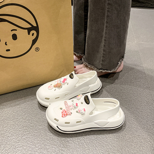 DENSUNCOO增高夏季包头防滑防臭洞洞鞋女款EVA学生外穿海边厚底拖