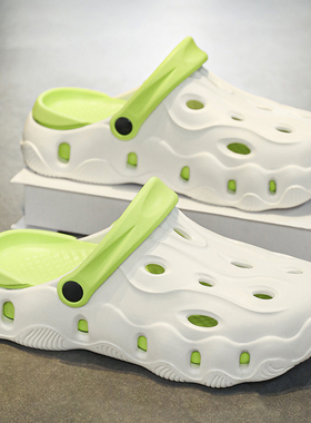 DENSUNCOO厚底洞洞鞋情侣夏季外穿增高跟海边沙滩防滑松糕包头鞋