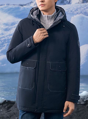 罗撤柜中长款羽绒服男冬季保暖商务休闲90白鸭绒连帽外套男218210