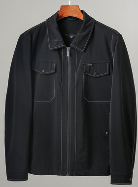 海牌撤柜秋冬翻领夹克男装时尚简约工装休闲黑色百搭外套男J3D109