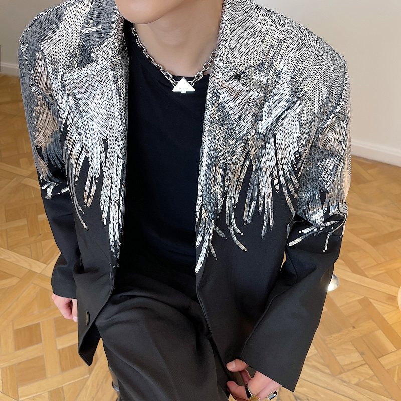 网红亮片潮流宽松ins演出小西装