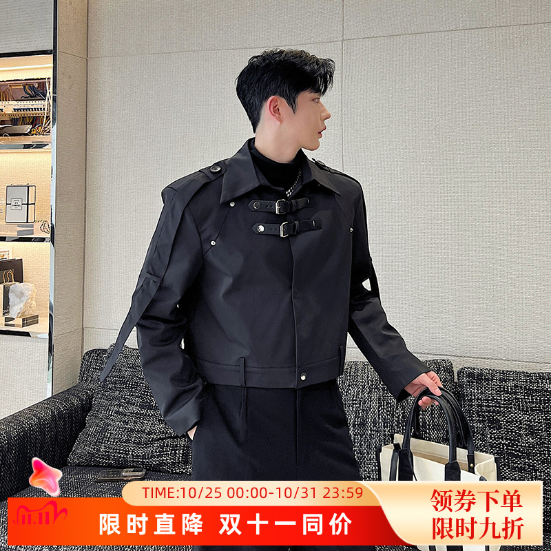秋款工装风皮扣设计廓形夹克外套男短款小众解构高级感痞帅上衣潮