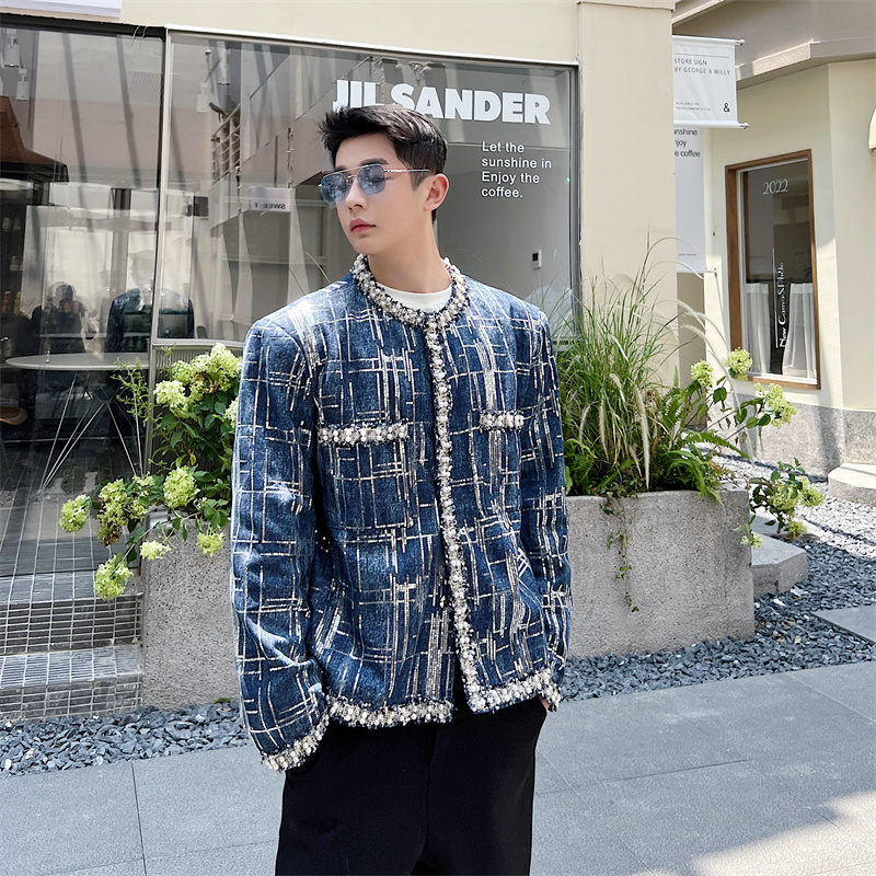 网红风痞帅炸街牛仔小香风外套男