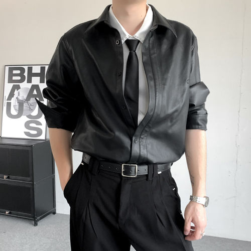 日系雅痞机车皮衣衬衫男宽松高级感痞帅时尚男模穿搭上衣潮流衬衣