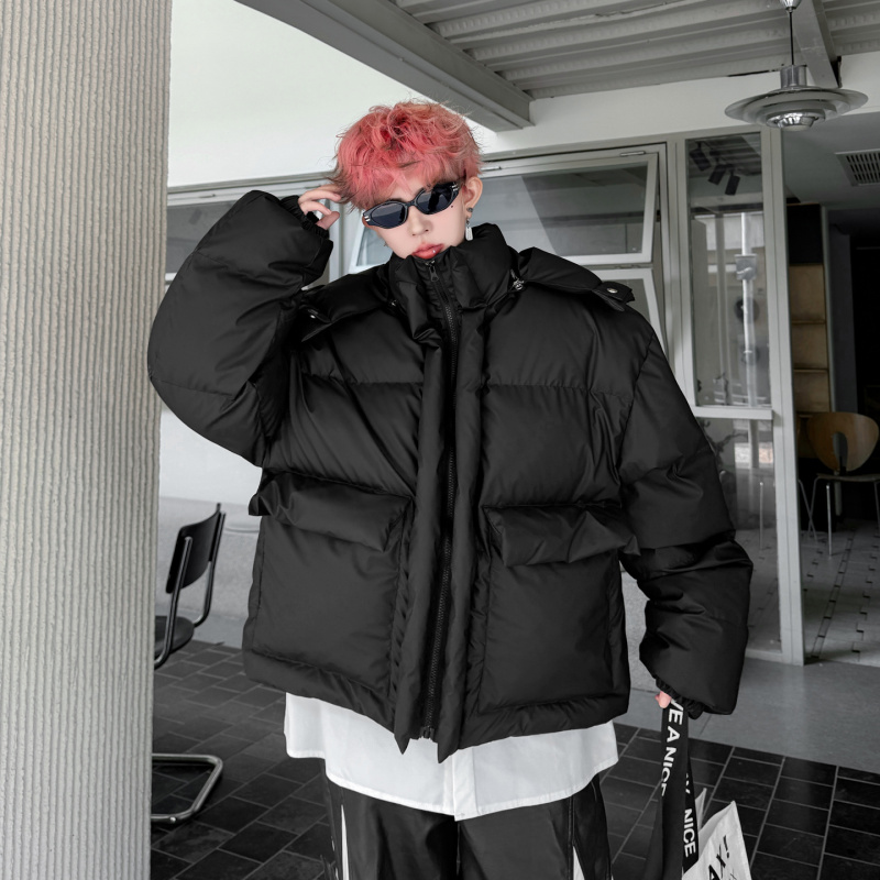 冬装复古潮牌设计感可拆卸连帽加厚棉衣男美式保暖面包服棉袄外套