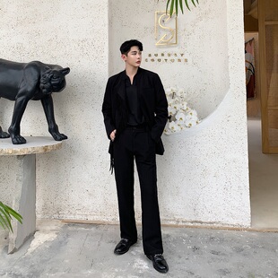 一款百搭的西装裤男黑色气质设计感宽松阔腿长裤休闲裤纯色直筒裤