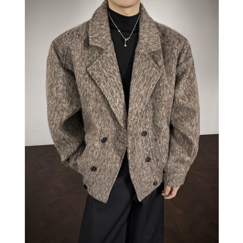 咖色美式复古短款毛呢外套男冬季轻熟老钱高级感痞帅大衣呢子夹克