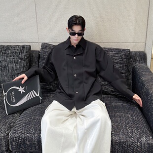 秋季韩版立体裁剪假两件设计感衬衫男长袖高级感痞帅网红男模穿搭