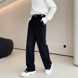 秋冬小众走秀款黑色解构立体机械金属扣西裤男直筒宽松痞帅长裤潮