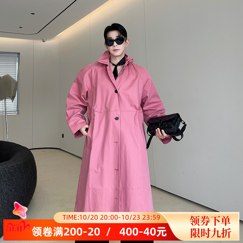 秋冬款时尚秀款中长款廓形风衣男女单排扣铝丝可弯折设计感外套潮