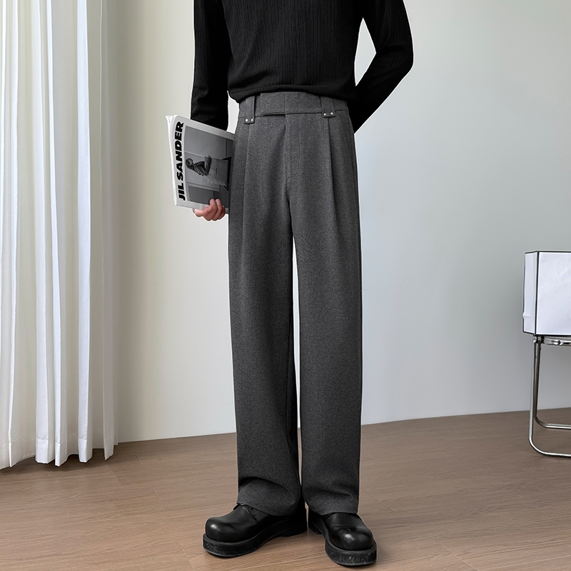 2025秋冬那不勒斯重磅暗条纹毛呢西裤休闲直筒裤子高质感老钱长裤